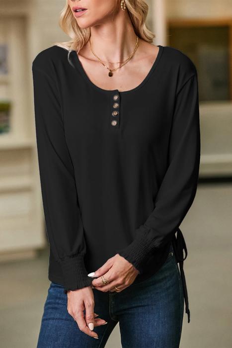 HIDDEN GEMS | Solid Drawstring Side Henley Top