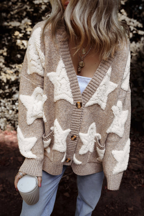 HIDDEN GEMS | Star Sherpa Textured Buttoned Cardigan