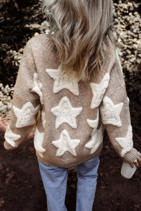 HIDDEN GEMS | Star Sherpa Textured Buttoned Cardigan