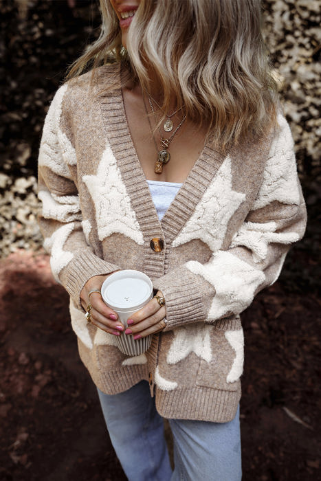 HIDDEN GEMS | Star Sherpa Textured Buttoned Cardigan