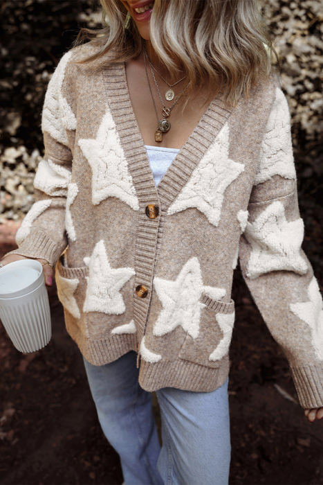 HIDDEN GEMS | Star Sherpa Textured Buttoned Cardigan