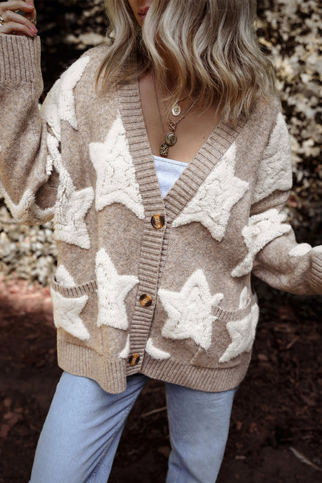 HIDDEN GEMS | Star Sherpa Textured Buttoned Cardigan