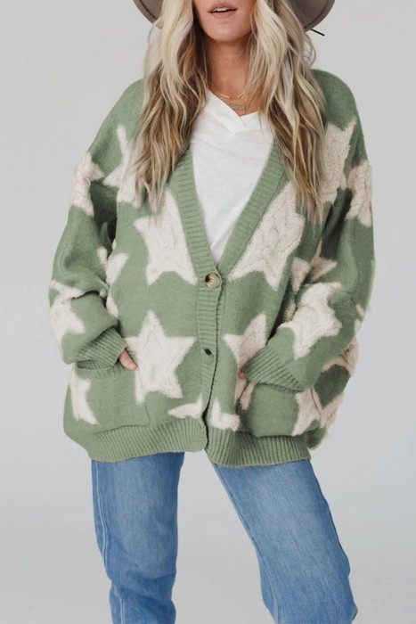 HIDDEN GEMS | Star Sherpa Textured Buttoned Cardigan