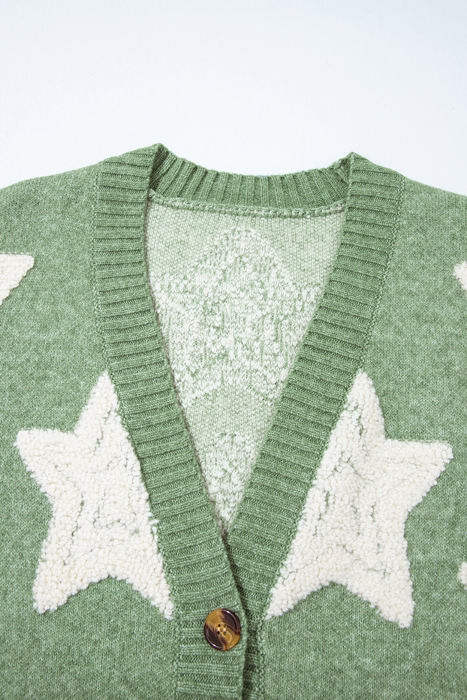 HIDDEN GEMS | Star Sherpa Textured Buttoned Cardigan