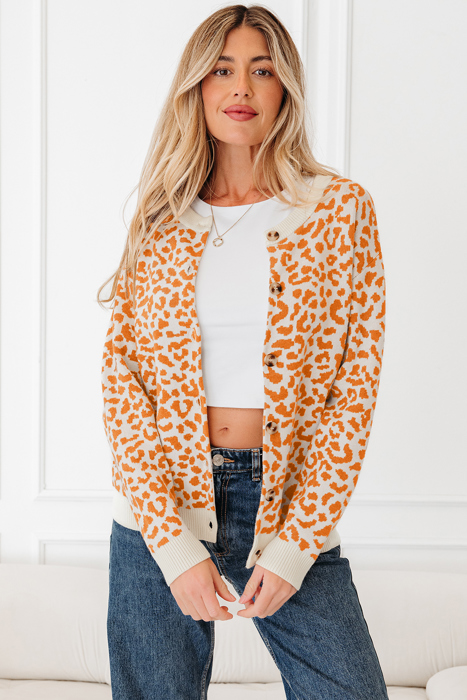 HIDDEN GEMS | Leopard Buttoned Chunky Cardigan Sweater
