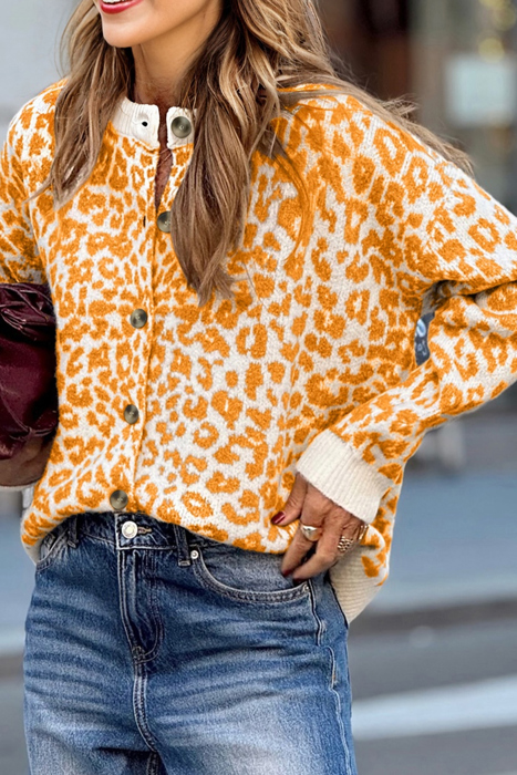 HIDDEN GEMS | Leopard Buttoned Chunky Cardigan Sweater