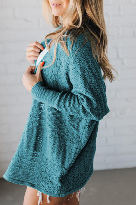 HIDDEN GEMS | Hollowed Knit Open Front Cardigan