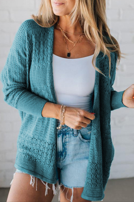 HIDDEN GEMS | Hollowed Knit Open Front Cardigan