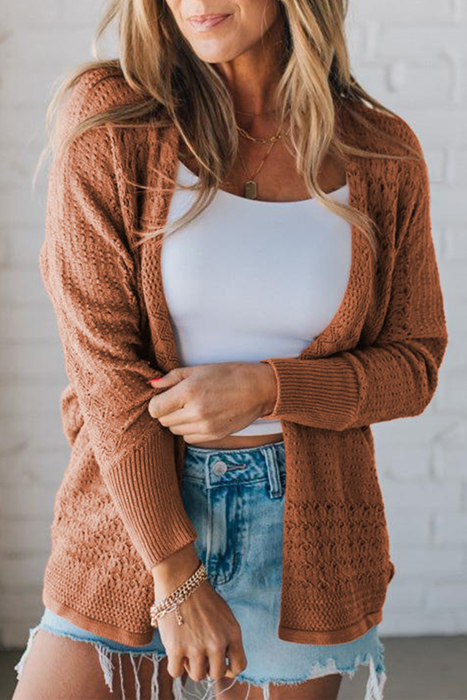 HIDDEN GEMS | Hollowed Knit Open Front Cardigan