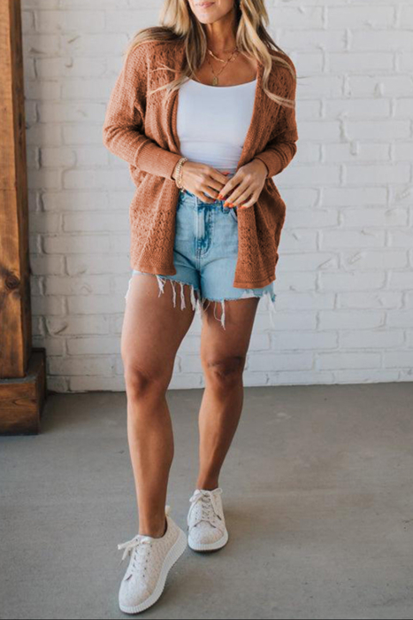 HIDDEN GEMS | Hollowed Knit Open Front Cardigan