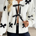  HIDDEN GEMS | Bow Tie Lace-Up Sweater Cardigan