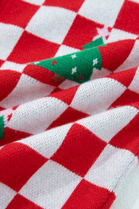 HIDDEN GEMS | Christmas Tree Checker Buttoned V-Neck Cardigan