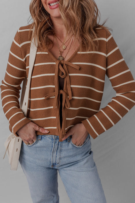 HIDDEN GEMS | Stripe Tie-Front V-Neck Cardigan Sweater