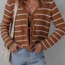  HIDDEN GEMS | Stripe Tie-Front V-Neck Cardigan Sweater