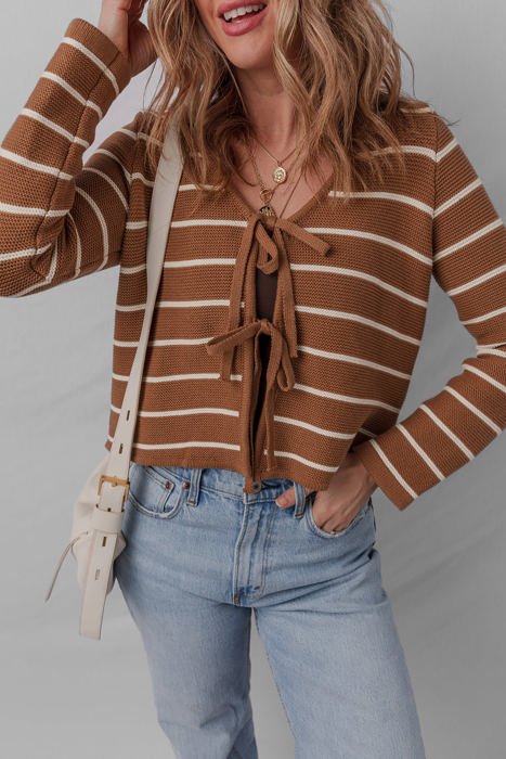 HIDDEN GEMS | Stripe Tie-Front V-Neck Cardigan Sweater