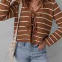  HIDDEN GEMS | Stripe Tie-Front V-Neck Cardigan Sweater