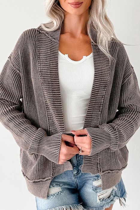 HIDDEN GEMS | Mineral Wash Exposed Seam Open Cardigan