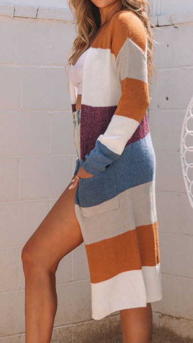 HIDDEN GEMS Colorblock Stripe Soft Cardigan