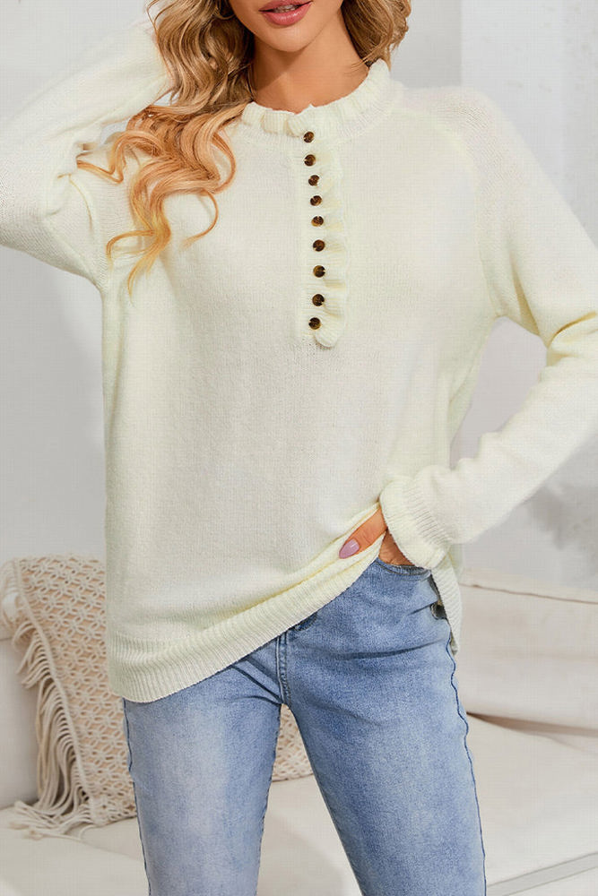 SALE! Soft Ruffle Buttoned Sweater