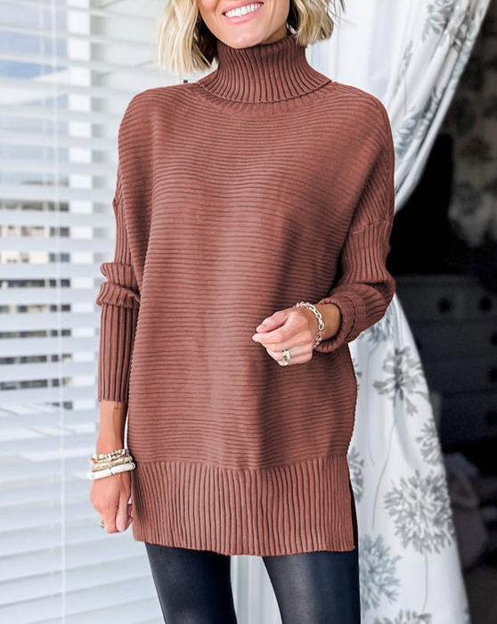 HIDDEN GEMS Ribbed Turtleneck Tunic Sweater