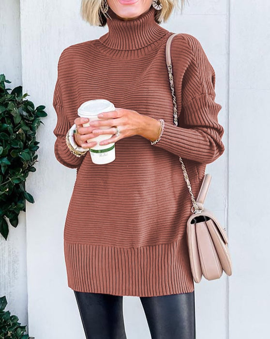 HIDDEN GEMS Ribbed Turtleneck Tunic Sweater