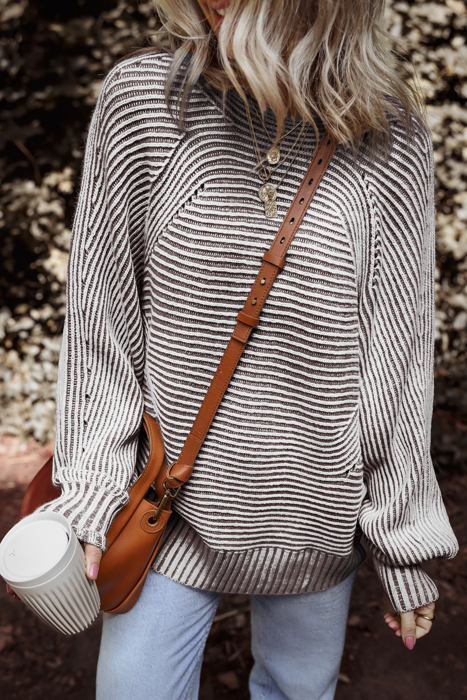 HIDDEN GEMS | Stripe Ribbed Knit Boat Neck Sweater