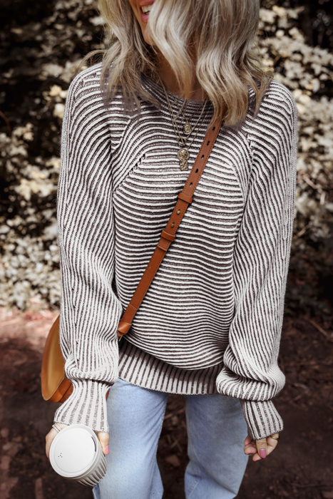 HIDDEN GEMS | Stripe Ribbed Knit Boat Neck Sweater