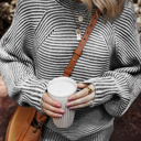 Black Small HIDDEN GEMS | Stripe Ribbed Knit Boat Neck Sweater