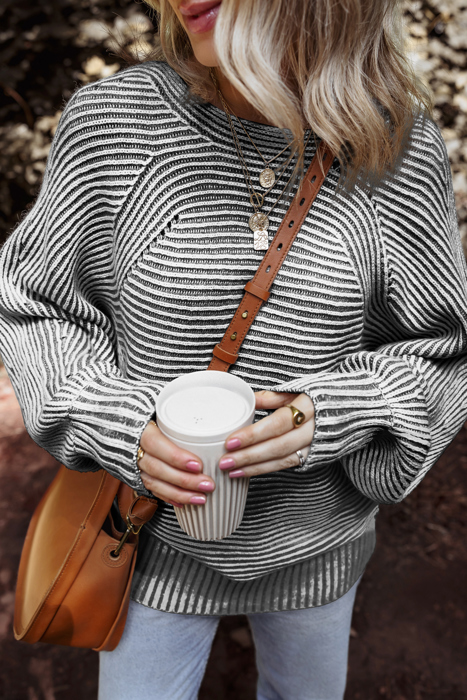 HIDDEN GEMS | Stripe Ribbed Knit Boat Neck Sweater