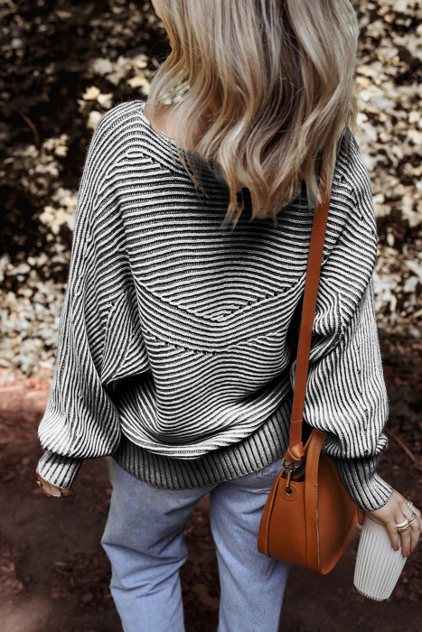 HIDDEN GEMS | Stripe Ribbed Knit Boat Neck Sweater