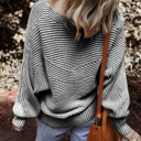  HIDDEN GEMS | Stripe Ribbed Knit Boat Neck Sweater