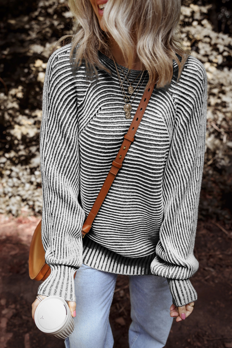 HIDDEN GEMS | Stripe Ribbed Knit Boat Neck Sweater
