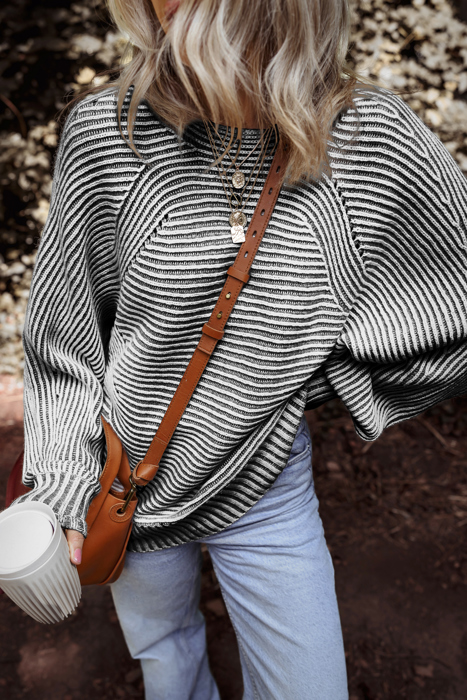HIDDEN GEMS | Stripe Ribbed Knit Boat Neck Sweater