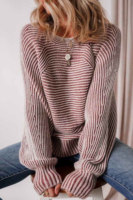 HIDDEN GEMS | Stripe Ribbed Knit Boat Neck Sweater