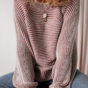  HIDDEN GEMS | Stripe Ribbed Knit Boat Neck Sweater