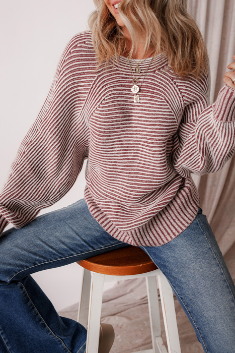 HIDDEN GEMS | Stripe Ribbed Knit Boat Neck Sweater