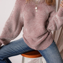  HIDDEN GEMS | Stripe Ribbed Knit Boat Neck Sweater