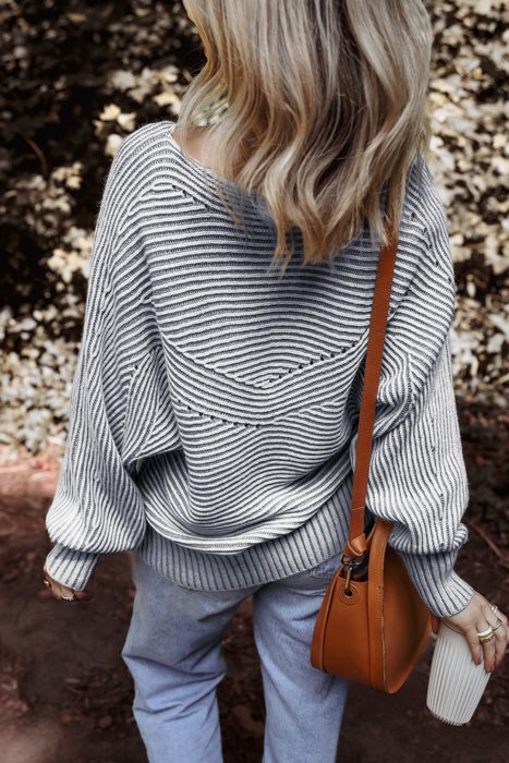 HIDDEN GEMS | Stripe Ribbed Knit Boat Neck Sweater