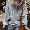  HIDDEN GEMS | Stripe Ribbed Knit Boat Neck Sweater