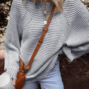  HIDDEN GEMS | Stripe Ribbed Knit Boat Neck Sweater
