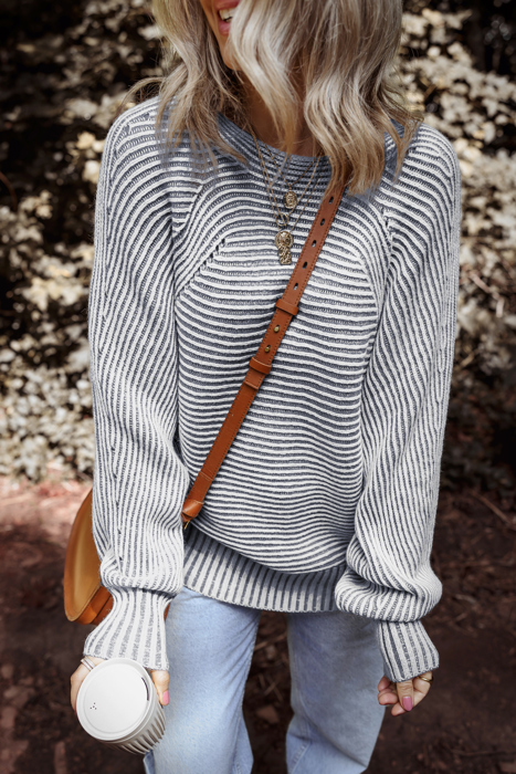 HIDDEN GEMS | Stripe Ribbed Knit Boat Neck Sweater