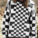  HIDDEN GEMS | Checker Round Neck Drop Shoulder Sweater