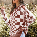  HIDDEN GEMS | Checker Round Neck Drop Shoulder Sweater