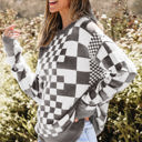  HIDDEN GEMS | Checker Round Neck Drop Shoulder Sweater