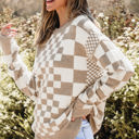  HIDDEN GEMS | Checker Round Neck Drop Shoulder Sweater