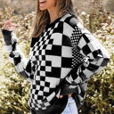  HIDDEN GEMS | Checker Round Neck Drop Shoulder Sweater