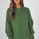  HIDDEN GEMS | Solid Textured Patchwork Knit Crewneck Sweater