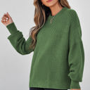  HIDDEN GEMS | Solid Textured Patchwork Knit Crewneck Sweater