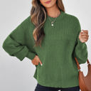  HIDDEN GEMS | Solid Textured Patchwork Knit Crewneck Sweater