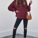  HIDDEN GEMS | Solid Textured Patchwork Knit Crewneck Sweater